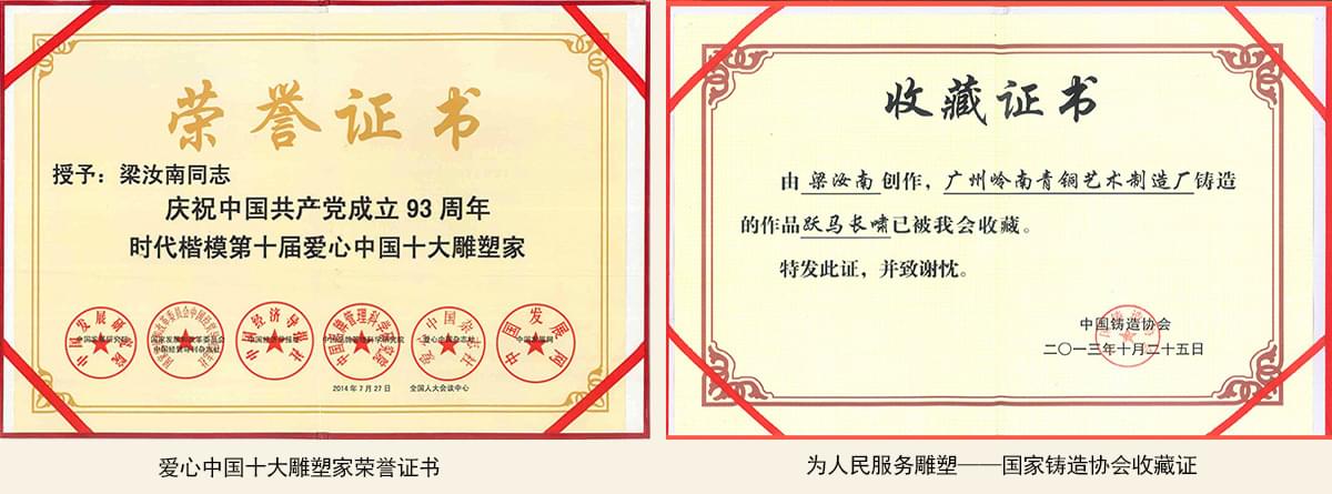 梁汝南大師部分榮譽證書展示